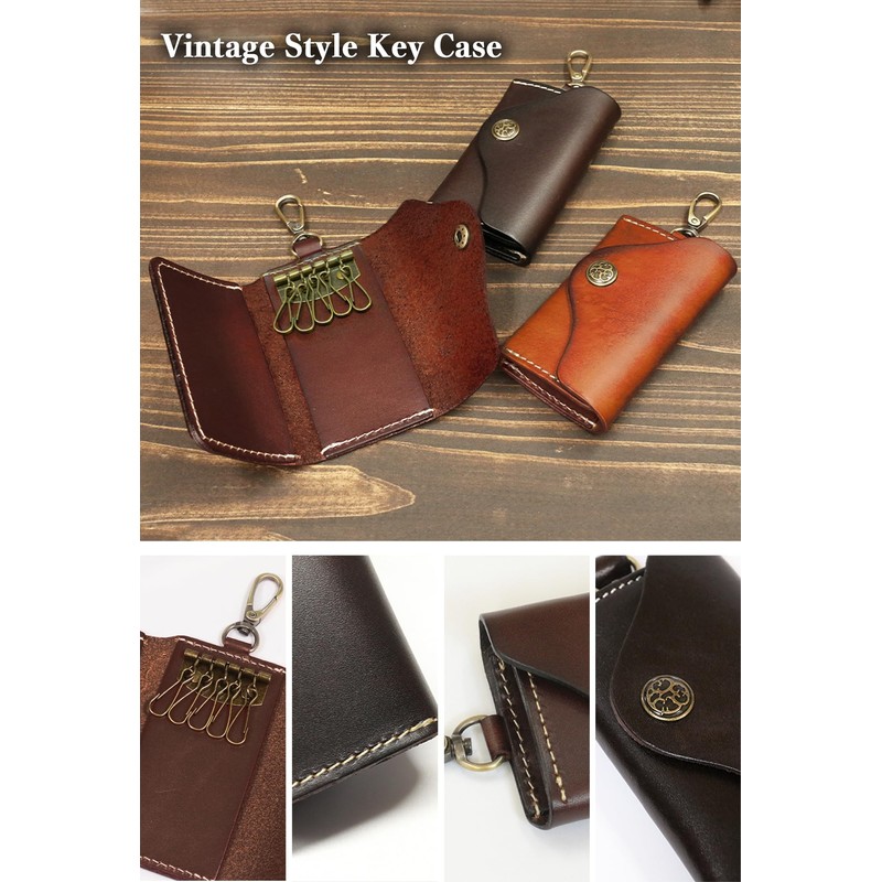 NM Element Men's Vintage Trifold Key Case, Genuine Leather, Carabiner,