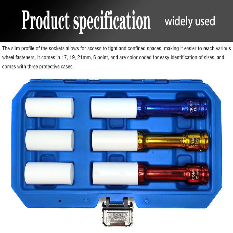 JEUCLEL 3Pcs Lug Nut Socket Set 1/2" Drive Impact Tools,