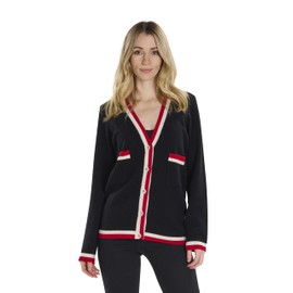 BEYOND FASHION Black 100% Pure Cashmere Cardigan Sweater V Neck Button Front for Women Size L