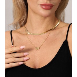 TOSGMY Herringbone Necklace for Women，Dainty Gold Necklace 14K Gold Chain Layered Necklaces Simple Cross Necklace Evil Eye Pearl Cubic Zirconia Pendant Snake Necklaces For Women Jewelry Gift