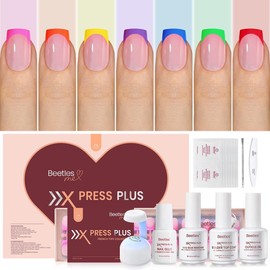 Beetles X Press Plus-Lite Kit French Tips Square Almond French Tip Press on Nails with Nail Glue Builder Top Coat Squoval Press on Nails DIY Manicure Gift for Women #TikTokShopBacktoSchool:_Neon-S-Square-PINK-210Pcs-15Sizes-Kit-w/UV Lamp