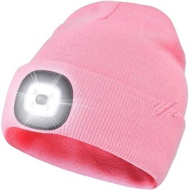 Mr. Gadget's Solutions LED Powered Light Unisex Beanie Knit Winter Light Up Night Head Light Hats for Out Door Adventures- Illuminate Your Look & Style-Pink