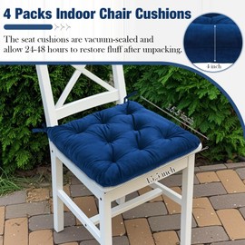 Nuanchu Memory Foam Chair Cushions Set of 4, Thick Indoor Seat Cushions for Dining Chairs Tufted Seat Pads for Kitchen, Dining Room, Office,(Royal Blue,15.5"x15.5"x4")