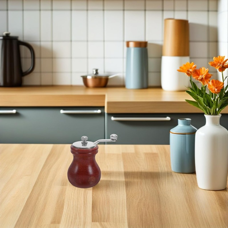 Zerodeko 1pc Pepper Mill with Crank Handle Wooden Salt and