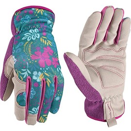Wells Lamont Guantes de trabajo y jardinería de alta destreza con estampado botánico para mujer, talla L (7753L)