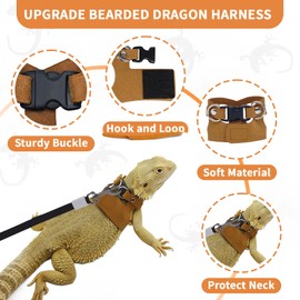 VOXGET 3 Pack Bearded Dragon Leash and Harness Set, Retractable 9.8FT Leash with 3 Sizes Adjustable Soft Harness for Reptile Small Animals Walking, Cute Lizard Vest Clothes for Reptile Lovers -Brown