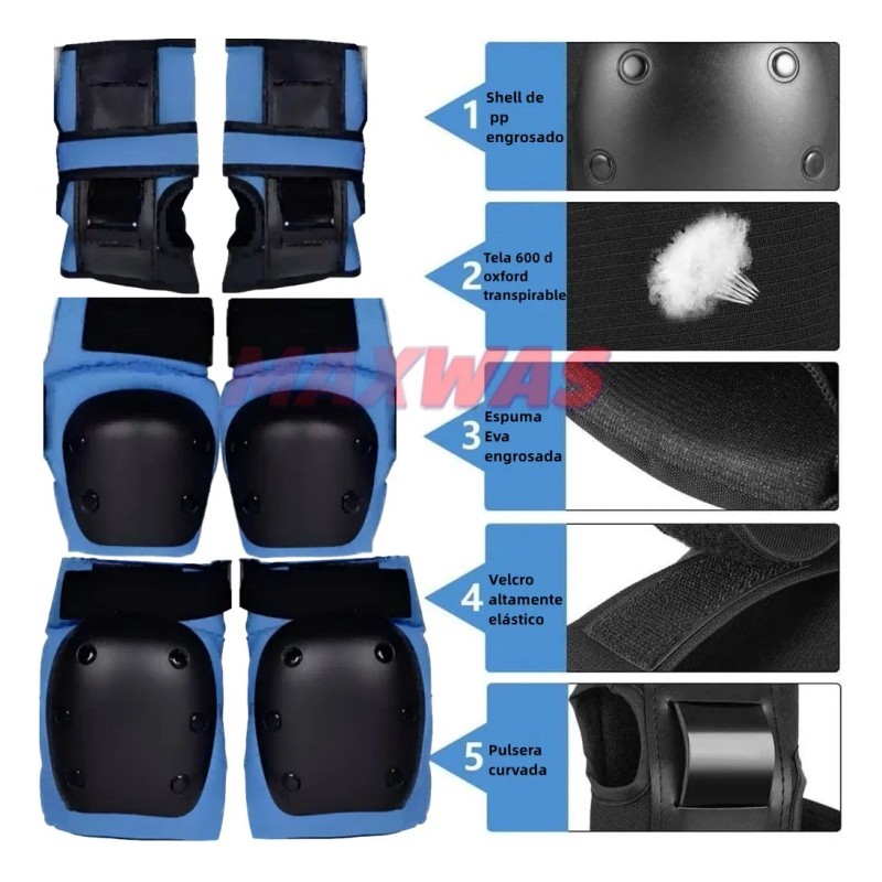 Coderas Rodilleras Protección Patinaje Niño Ajustable,kit 7