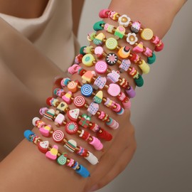 BFFAEAE Friendship Bracelets Heishi Surfer Clay Bead Bracelets Stack Beaded Stretch Bff Bracelet for Women Boho Stackable Bracelets Preppy Beach Jewelry Party Favors