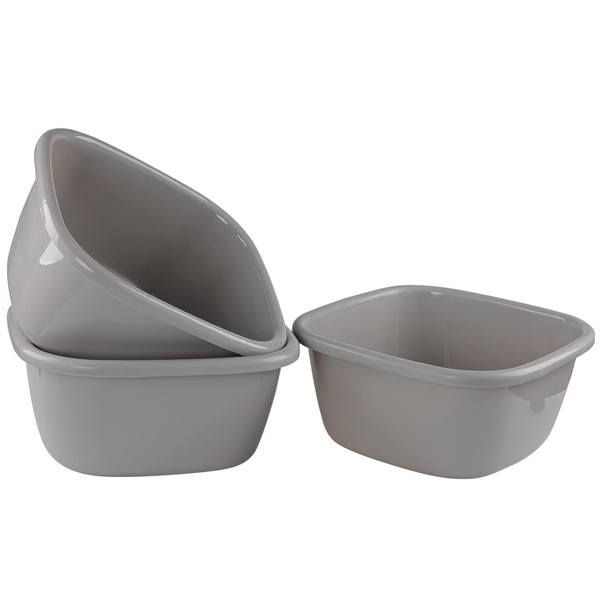 Begale 3-Pack 16 Quart Plastic Wash Basin, Dish Pans Kitchen Sink, Gray