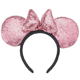 Dolebao 3D Mouse Sequin Ears Headband, Glitter Sequin Bow Hairbands Costume Headwear Hairs Accessories for Women Girls Kids(Pink)