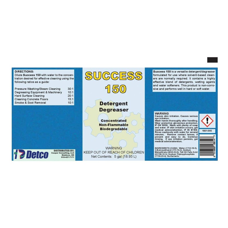 DETCO - Success 150 Detergent Degreaser Concentrate | Industrial-Strength, Biodegradable