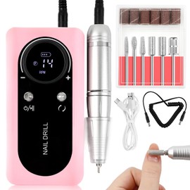 ANGNYA Nail Drill Electric File Machine Set for Gel & Acrylic Nails, Professional Cordless Efile Manicure Tools & Supplies for Tech Essentials (Pink)