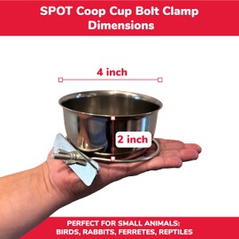 SPOT Coop Cup Bolt Clamp - Stainless Steel Hanging Bowl for Crates, Removable, Chew-Proof Pet Feeding Dish, Ideal for Birds, Parrots, Rabbits, Ferrets, Reptiles, 1.25 Cups (10 Oz)