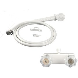 White RV /Mobile Home Shower Faucet with Clear Handles & Includes Hand-Held Shower by WholesalePlumbing