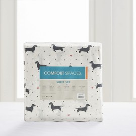 Comfort Spaces Cotton Flannel Breathable Warm, Deep Pocket Sheets with Pillow Case Bedding, Queen, Black Dog 4 Piece