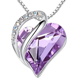 Qimily Infinity Love Heart Pendant Necklace, Crystal Necklaces for Women, Silver Tone Jewelry Gifts for Women, 18-inch Chain & 2-inch Extender (June - Alexandrite Light Purple)
