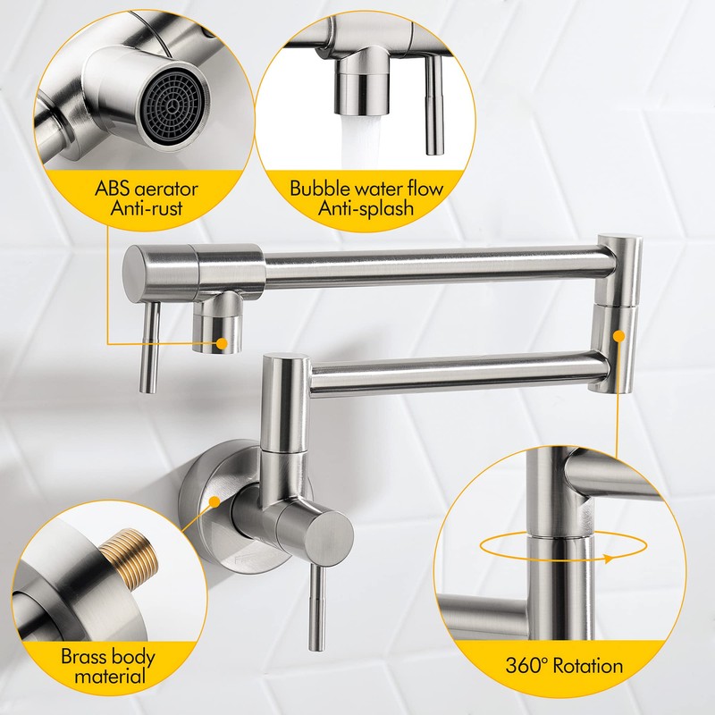 Fransiton Brushed Nickel Pot Filler, Pot Filler Faucet Wall Mount,