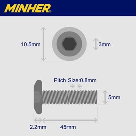 MINHER M5 x 45mm 20Pcs Flat Head Hex Socket Cap Screws Bolts, Furniture Bolts, 304 Stainless Steel 18-8, Full Thread (with Hex Spanner)