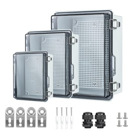 Small Waterproof Electrical Junction Box， IP67 Waterproof Clear ABS Plastic Enclosure Boxes for Outdoor Garden with Hinged Cover, Mounting Plate, Wall Brackets, Cable Glands (8.7"x6.7"x4.3" Clear)