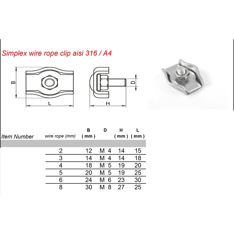3mm Simplex Wire Clamps Clips Made From Marine Grade Stainless