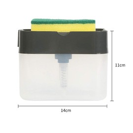 2 in 1 Soap Dispenser Set, Dishwashing Soap Dispenser with Sponge Holder, Manual Press Liquid Pump Storage Container for Kitchen Bathroom Washroom - Light Gray