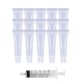 15Pcs Lip Gloss Tubes Containers,Soft Squeezable Cosmetic Tubes with Dispensing Syringes,Empty Lip Gloss Tubes Clear Soft Squeezable Lip Balm Containers,Refillable Tubes for DIY Lip Gloss Balm (10ml)