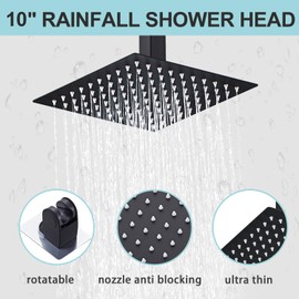 RTOBWEYE 10 Inch Shower Faucet Set Ceiling Mount, High Pressure Rainfall Shower System, Square Rain Shower Spray Combo Luxury Shower Fixtures Matte Black