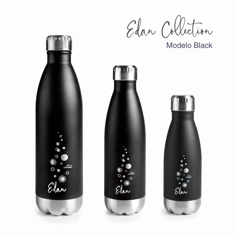 Lacor 62536 Double Wall Stainless Steel Bottle - Black, 0.26