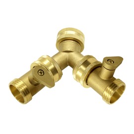 BesNPT Brass Garden Hose Splitter 2 Way Y Valve 3/4" GHT Thread Water Hose Adapter Kit