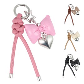 XIXIAOYAN elegant PUleather bow keychain for women, cute butterfly design keychains for women, stylish car keychain clip and bag charms, perfect purse charms accessories for ladies - Black