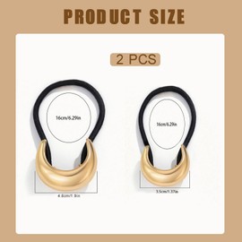 2 Pcs Gold Hair Ties, Metal Hair Ties for Thick Hair, Mixed Size Gold Geometric Hair Ties No Damage Hair Accessories Elastic Hair Ties for Women, Gold Hair Cuff for Mother's Holiday Gifts