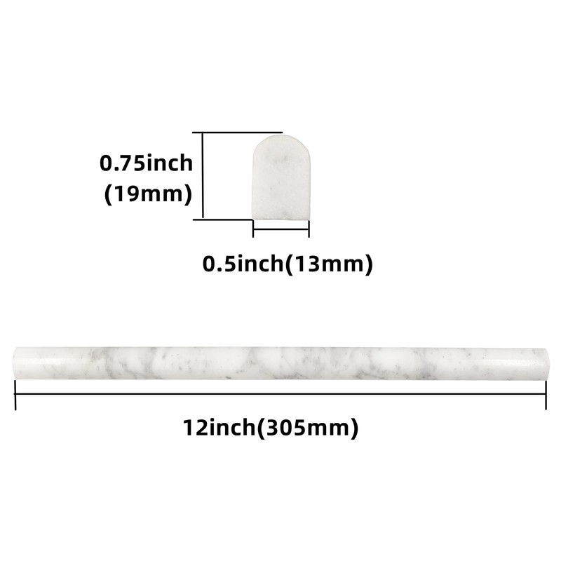Jusmioke 15 Pack 0.5"X12" Carrara White Marble Pencil Liner Tile,