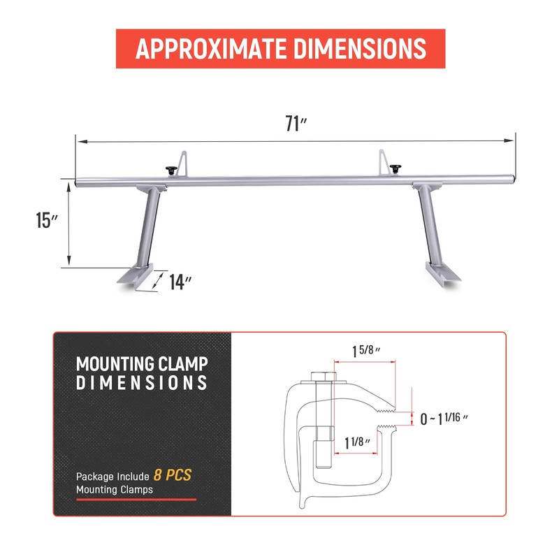AA-Racks Model APX2502-SLV Low-Profile Utility Aluminum Pick-Up Truck Ladder Rack