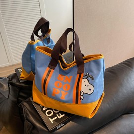 hgTUP Snoopy Tote Bag, Canvas, Tote Bag, Snoopy, Large Capacity, Shoulder Bag, Canvas Tote, Eco Bag, Meeting Bag, For Work, Snoopy, Thick, Zippered, Inside Pocket, Snoopy, blue