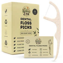 Palillos de hilo dental biodegradables para dientes, 200 unidades, palillos de hilo dental de paja de maíz, sin PFAS. Hilos dentales sin sabor, de origen vegetal, resistentes a las roturas