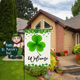 St Patrick's Day Garden Flag 12x18 Inch Double Sided Shamrock Clover Happy St Patrick's Day Burlap Welcome Flags Happy Saint Patty's Day Irish Small Mini Flag Yard Outdoor Decor-QZ14