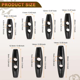 HARFINGTON 10pcs Wooden Toggle Buttons 60mm / 2.4" Wood Olive Sewing Buttons 2-Hole Wood Horn Oval Buttons Sewing Accessories for Coat Sweaters Clothing DIY Craft, Black