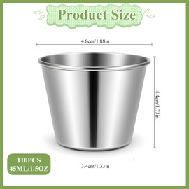 110 Pcs 1.5 oz Metal Ramekins Dipping Sauce Cups Stainless Steel-Sauce Cups Stainless Steel Reusable Sauce Dipping Bowls Bulk metal ramekins for Home, Restaurant Serving Party Dinner Cooking