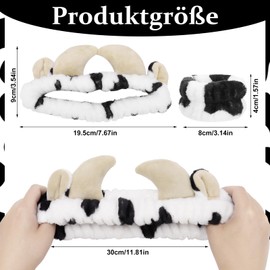 Lvefyti Pack of 3 Hairbands, Make-Up Plush Cow, Cosmetic Make-Up Headband for Women and Girls, Hair Bands Make Up with Wrist Wash Band for Spa, Beauty, Washing Face