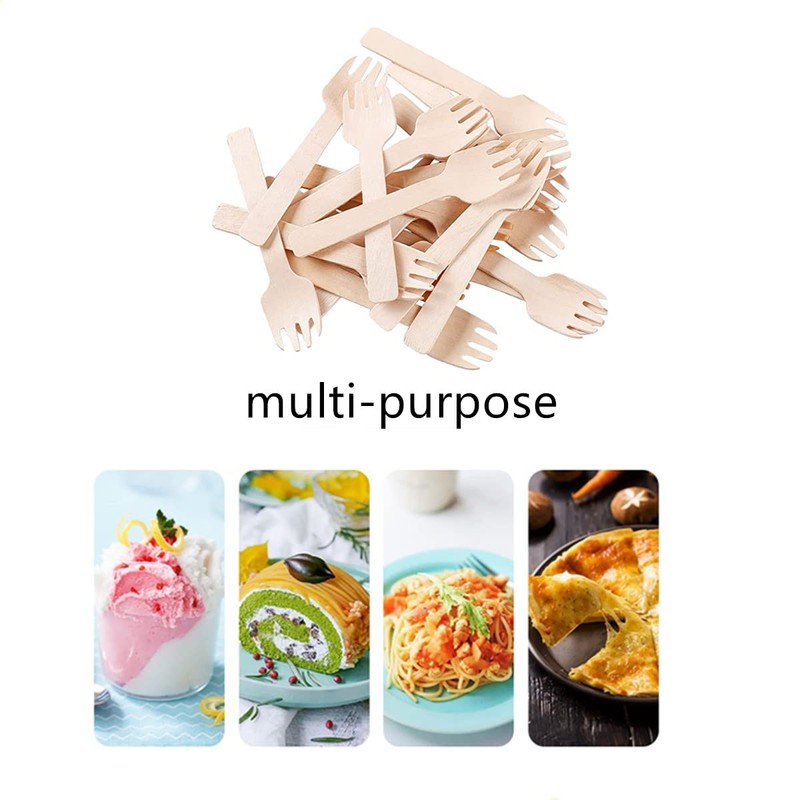 Mini Wooden Spork, 100PCS Bamboo Forks, Disposable Wooden Forks for