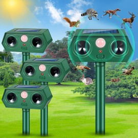 Solar Ultrasonic Animal Repellent Cat Repellent Outdoor, Squirrel Deer Repellent Devices with Motion Detector, Waterproof Coyote Repellent, Dog Racoon Skunk Repeller for Yard(4Pack)