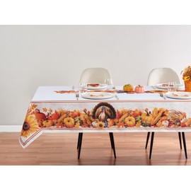 Kadut Thanksgiving Turkey Tablecloth, Autumn Leaves Fall Tablecloth (Fall Harvest Turkey, 60 x 84 Rectangle Tablecloth)