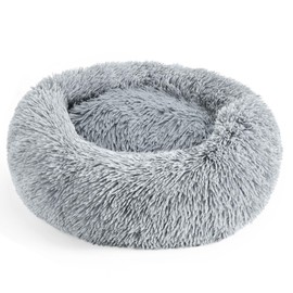 28in Large Dog Bed, Medium Size Dog and Cats, Calming Donut Bed for Puppy and Kitten, Washable Round Fluffy Pet Bed (Light Grey)