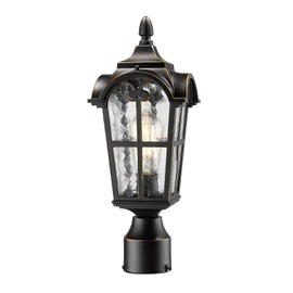 Emliviar Vintage Outdoor Post Lights - Farmhouse Lamp Post Lantern Light Fixture, Black Finish with Water Glass Shade, WE215P BG
