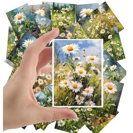 Large Stickers Pack 24 pcs ~ Serene Daisies Dance: an Artistic Journey Through Fields of White Petals and Green Foliage in Oil, Perfect for a Tranquil Stickers Collection