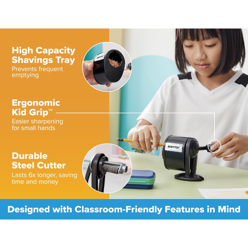 Bostitch Office Wall Mount Manual Pencil Sharpener, 8 Hole Dial,