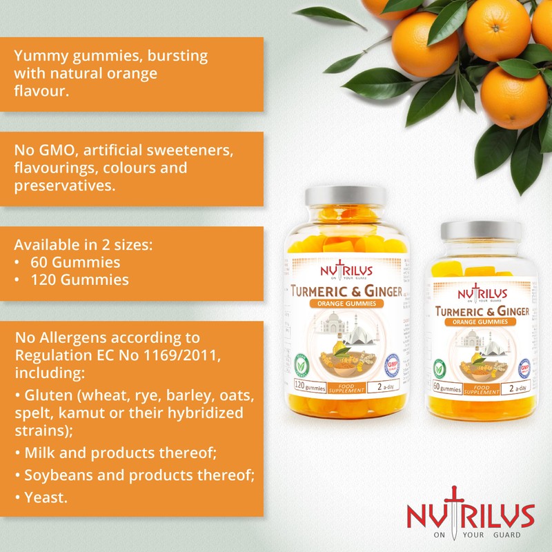 Turmeric and Ginger 60 Natural Orange Gummies - High Strength,