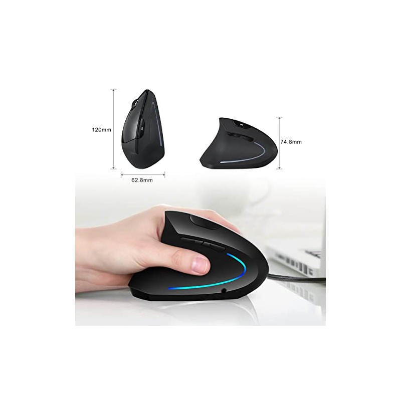 MOYAC Mouse Ergonómico Alarmbrico con 6 Botones, Mouse RGB Silencioso