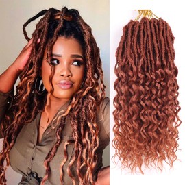 Faux Locs Crochet Hair 14 Inch Ginger Goddess Locs Crochet Hair Deep Wave Croceht Hair Pre Looped 8 Packs Curly Locs Crochet Hair for Black Women Dreadlock Hair Extensions (14 Inch/Pack of 8, 350)