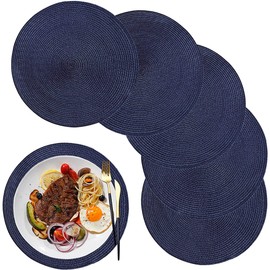 WANYD Round Placemats for Dining Table Set of 6,12.6 Inch Small Circle Placemats Washable Heat Resistant Non Slip Round Table Mats for Kitchen Table,Navy Blue
